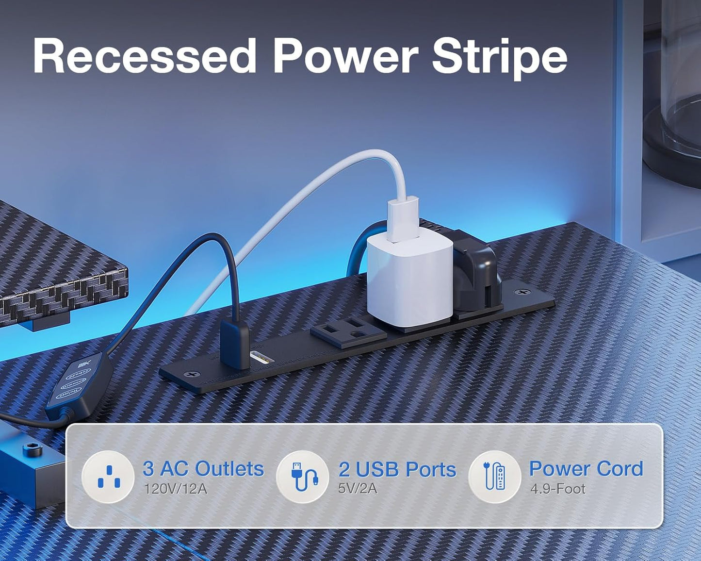 48 Inch Gaming Desk with USB Charging Ports and LED Lights, Reversible L Shaped Computer Desk with Storage Shelves & Monitor Stand, Corner Gamer Desk Table with Power Outlets, Black