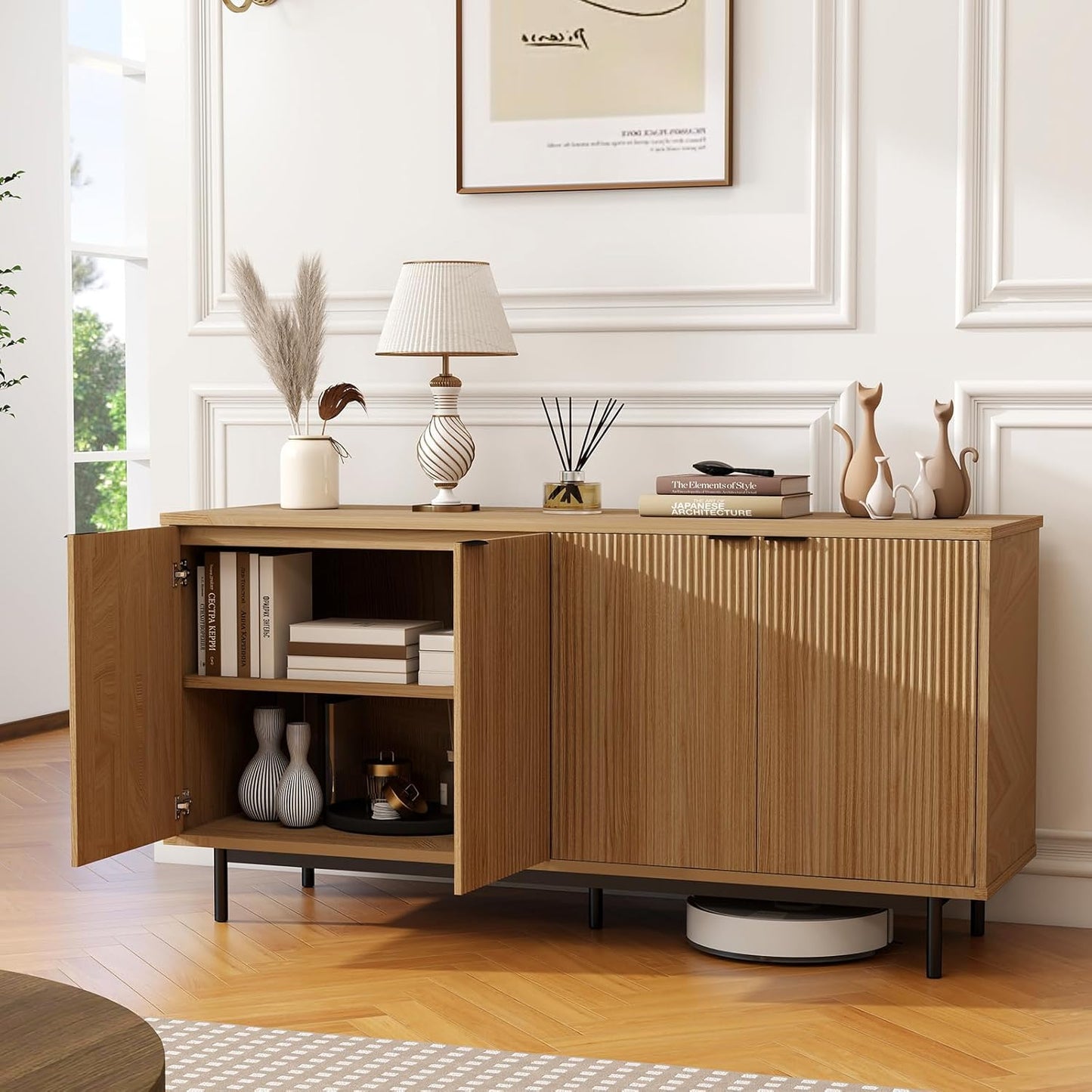 Modern TV Stand for 65 Inch Tv,Entertainment Center with Storage Cabinets and Adjustable Shelves, Media Console Table, Wood Television Furniture for Living Room, Bedroom, Natural Wood