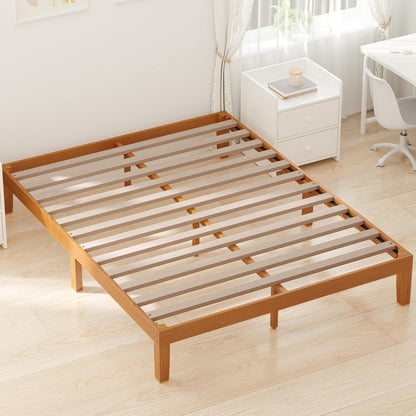 Solid Wood Bed Frame, Queen Size Bed Base with Wooden Slat Support, Sturdy, Stylish & Noise-Free Design, No Box Spring Needed, Easy Assembly, 12 in Natural Pine