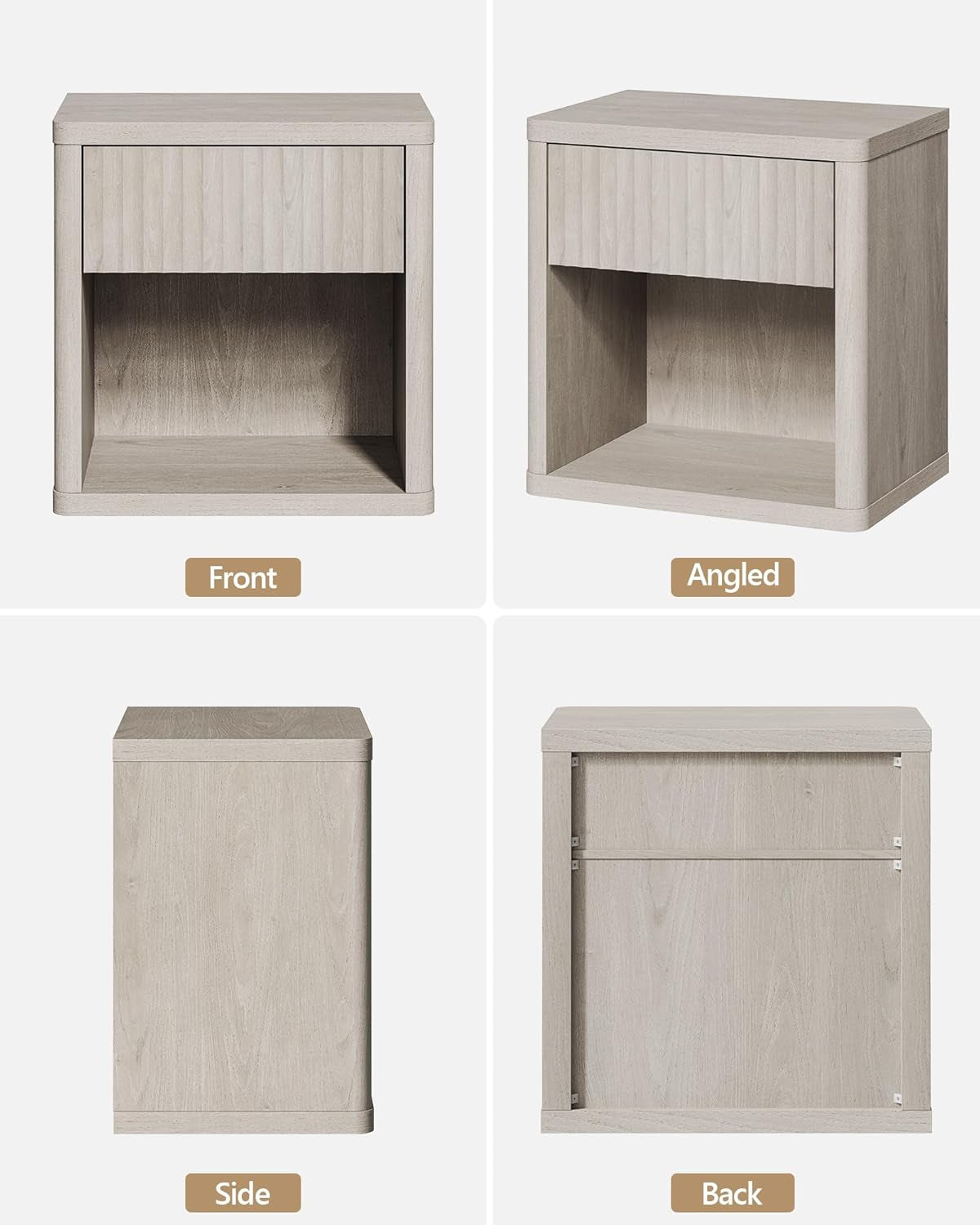 Night Stand Set of 2 Nightstands with Drawer Storage Fluted Bed Side Table End Table Large Modern Wide Bedside Stand Mid Century Night Stands for Bedroom Living Room Sofa Office, White Alder