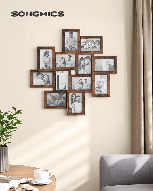 4X6 Picture Frames Collage Wall Decor, 12-Pack Photo Collage Frame, Multi Picture Frame Set with Glass Front, Assembly Required, Rustic Brown URPF022X01