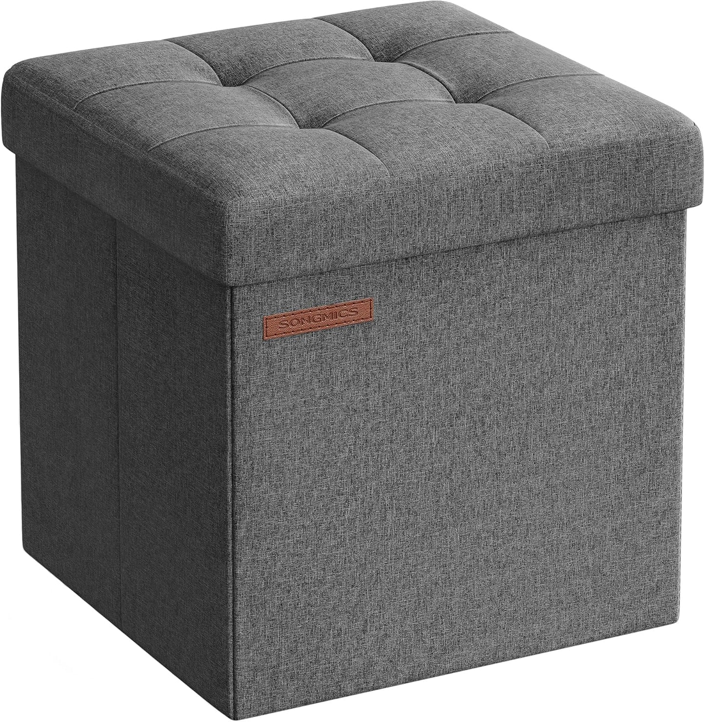 Storage Ottoman, Foldable Small Ottoman Foot Rest, 11.8 Inches Foot Stool, Cube Ottoman with Storage, Load up to 286 Lb, for Living Room, Bedroom, Dorm, Ink Black ULSF028B01
