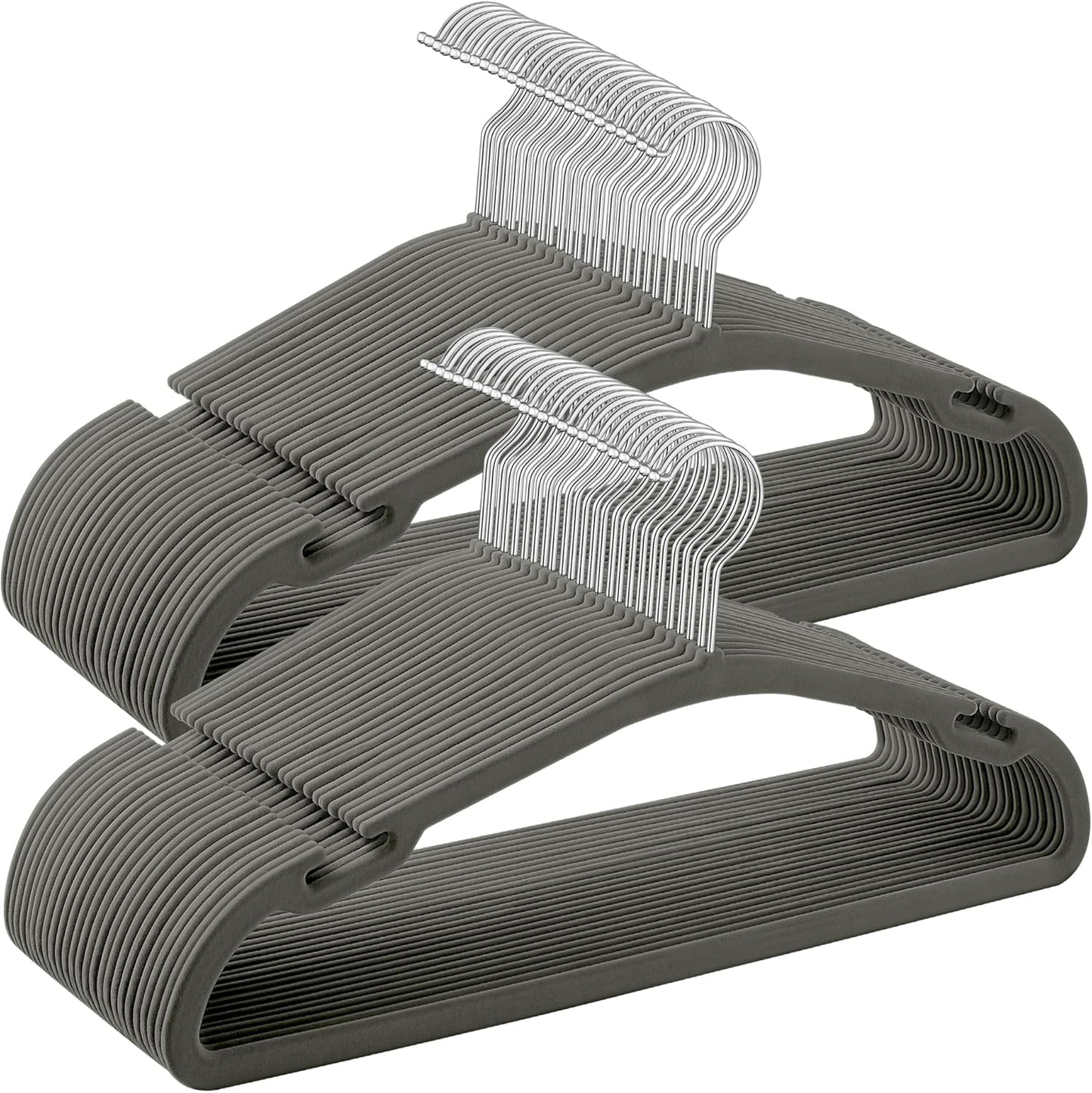 Velvet Hangers 50 Pack, Non-Slip Clothes Hangers, 17 X 8.3 Inches, Coat Hangers with Wide Shoulder Notches, Pants Bar, 360° Swivel Hook, Space-Saving, for Closet, Ink Black UCRF039B03