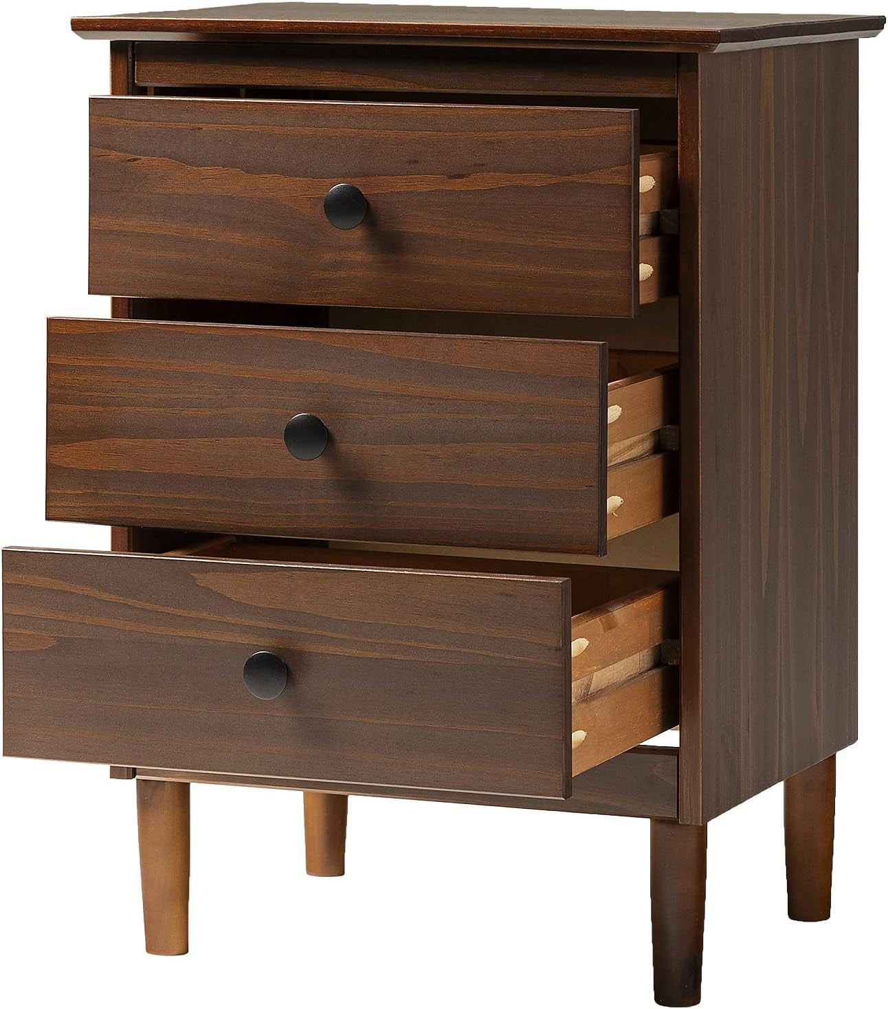 Traditional Wood 3 Drawer Nightstand Side Table Bedroom Storage Drawer and Shelf Bedside End Table, 18 Inch, Walnut