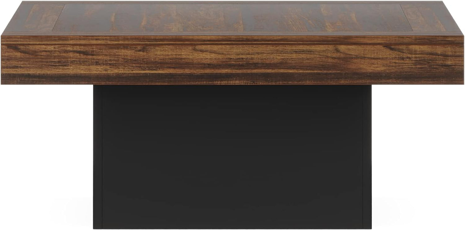 Coffee Table Square LED Coffee Table Engineered Wood Low Center Cocktail Tables for Living Room (Rustic Brown+Black)