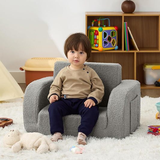 Kids Couch, 2-In-1 Toddler Chairs Comfy 1-3 Years Old, Toddler Couches That Fold Out, Toddlers Sofa for Girls and Boys, Convertible Kids Sofa to Lounge Chair for Playing, Reading, Napping, Grey