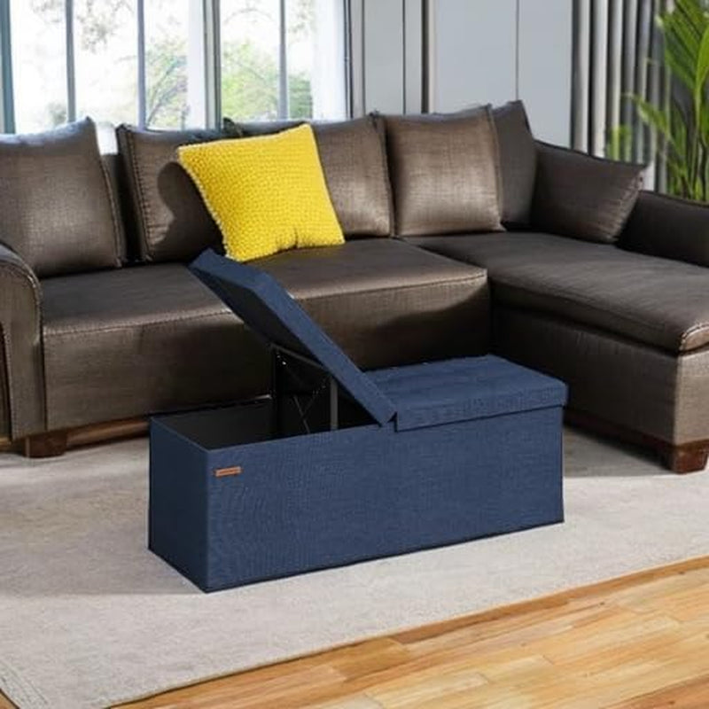 Mazie Collection - 43 Inches Storage Ottoman, Foldable Storage Bench with Flipping Lid, 660 Lb Load Capacity, for Entryway, Living Room, Bedroom, Midnight Blue ULSF076Q02