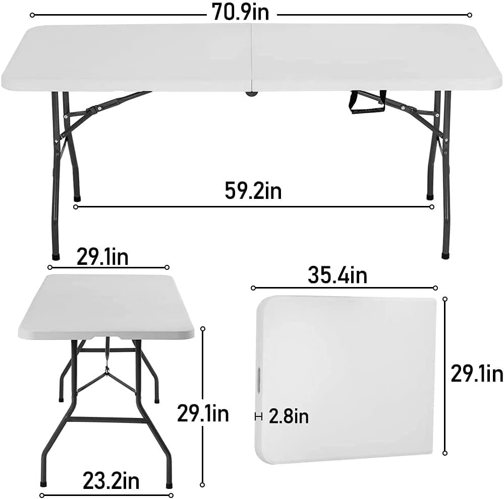 Folding Half Portable Foldable Table for Parties Backyard Events (White, 6 FT 70 * 29) (White, 6 FT)