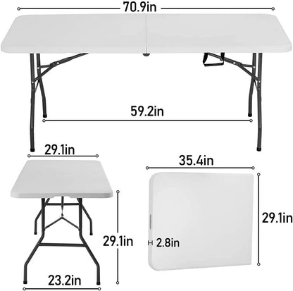 Folding Half Portable Foldable Table for Parties Backyard Events (White, 6 FT 70 * 29) (White, 6 FT)