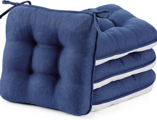 Chair Cushions for Dining Chairs Set of 4,3.5" Thick Kitchen Table Chair Pads with Ties,Non Slip Backing and Covers, Seat Cushion for Dining Room,Bar,Patio Chairs,16"X16"X3.5",Navy Blue