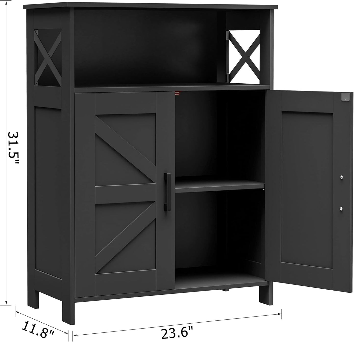 Farmhouse Bathroom Storage Cabinet with 2 Doors, Toilet Paper Cabinet with Adjustable Shelves, Small Bathroom Cabinet for Kitchen/Laundry/Living Room, 11.8 X 23.6 X 31.5 Inches, Black