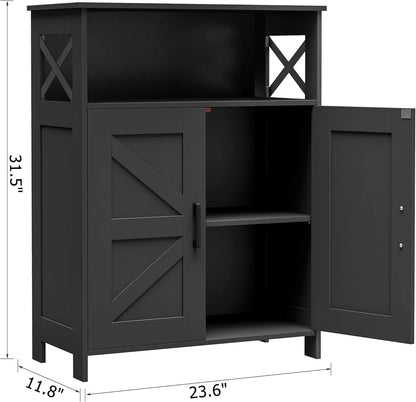 Farmhouse Bathroom Storage Cabinet with 2 Doors, Toilet Paper Cabinet with Adjustable Shelves, Small Bathroom Cabinet for Kitchen/Laundry/Living Room, 11.8 X 23.6 X 31.5 Inches, Black