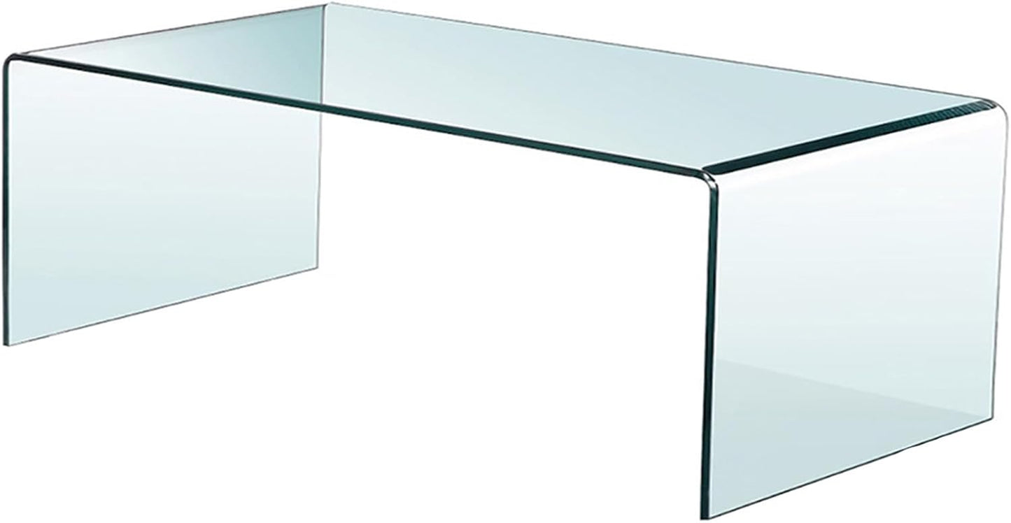 Tempered Glass Coffee Table, Small Clear Modern Coffee Tables with Rounded Edges Bent Home Office Furniture,Glass Sofa End Table 39.4" X 19.7" X 13.8"H