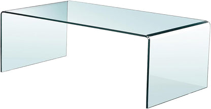 Tempered Glass Coffee Table, Small Clear Modern Coffee Tables with Rounded Edges Bent Home Office Furniture,Glass Sofa End Table 39.4" X 19.7" X 13.8"H