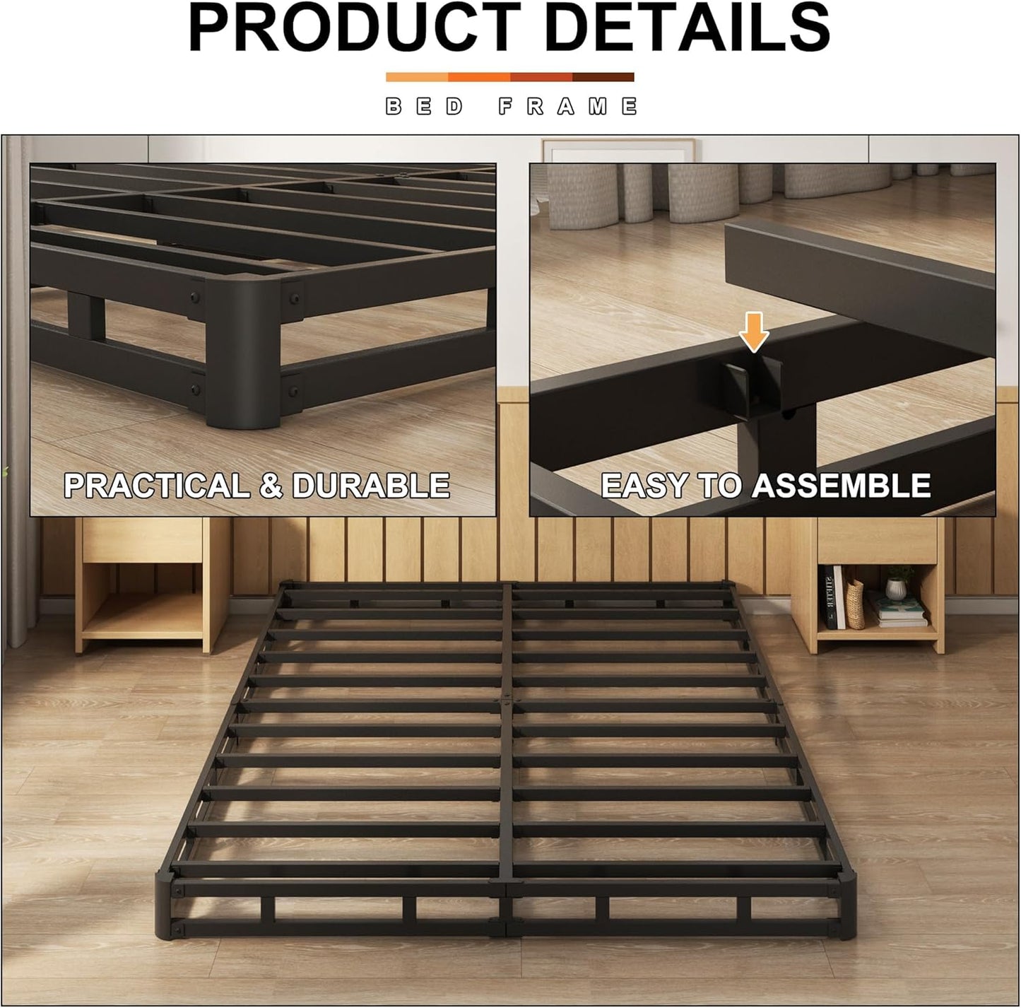5 Inch Box Spring Queen Size Bed Base, Heavy Duty Metal Queen Mattress Foundation with Fabric Cover, Easy Assembly