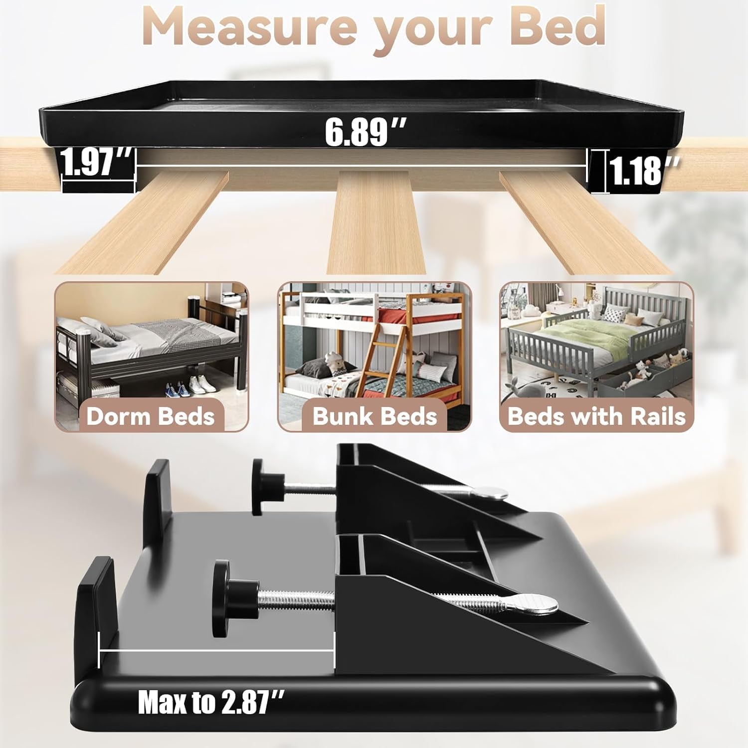 Bedside Shelf Dorm Bunk Bed, Bedside Caddy Shelf Dorm Bed, No Drill College Nightstand Organizer for Personal Items Books Glasses Apartment Bedroom Compact Space Solution Small+Black