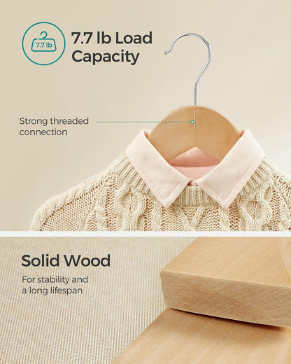 Kids Wooden Hangers 20 Pack, Solid Wood Baby Hangers, Children'S Coat Hangers with Pants Bar, Shoulder Notches, Swivel Hooks, 12.6 X 7.5 Inches, Natural and Silver UCRW06NL