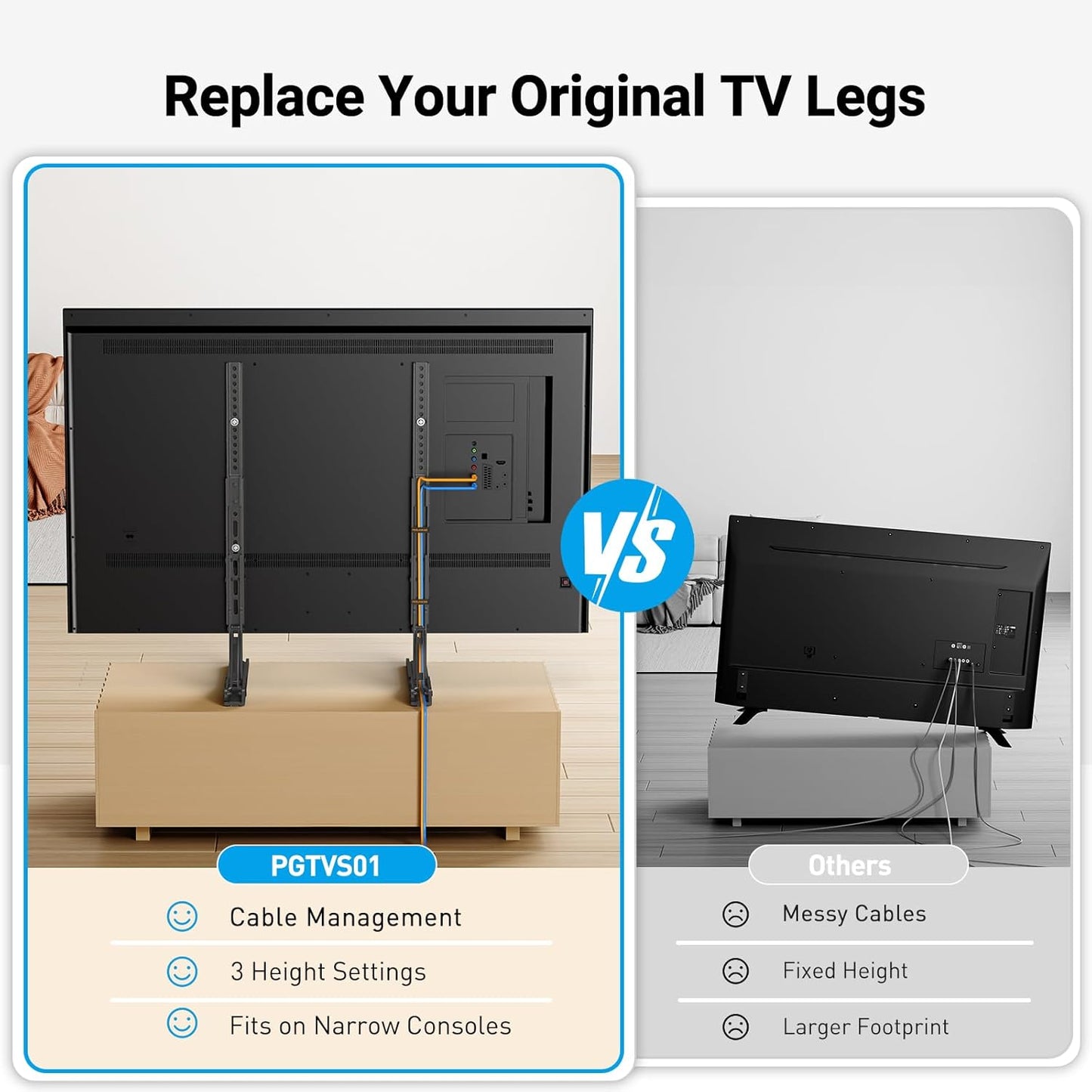 Universal TV Stand Mount for 22-70 Inch Tvs, Height Adjustable Table Top TV Stand, Great Load-Bearing Replacement TV Legs with Tempered Glass Holds up to 110Lbs, Max VESA 800 X 600Mm