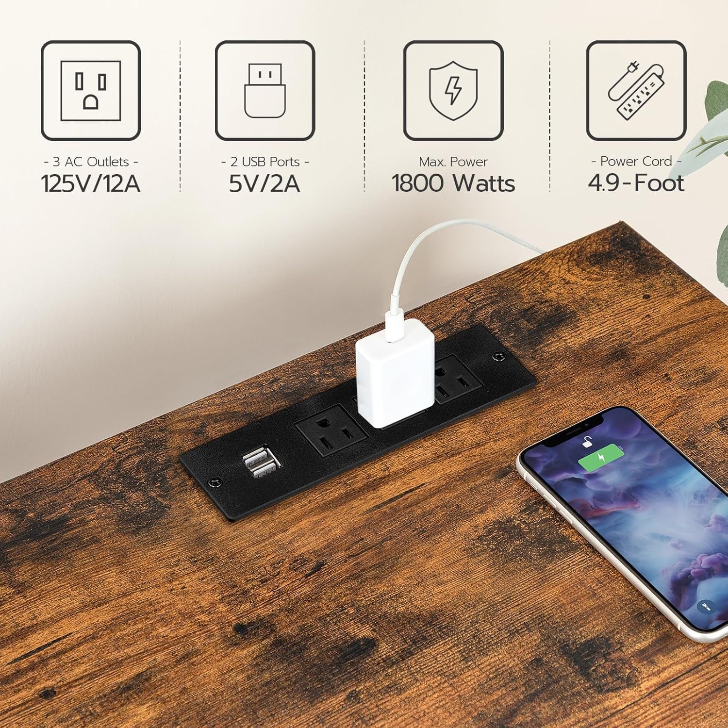 Fireplace TV Stand with Charging Station and LED Lights, TV Stand with Fireplace for Tvs up to 65", Entertainment Center with Fireplace, Glass Shelves, Rustic Brown and Black BF140UDDS01