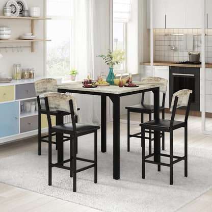 5-Piece Dining Table Set, Dining Table Set for 4, Counter Height Table & 4 Bar Stools, Modern Kitchen Dining Set, with Upholstered Chairs, Compact Dining Set for Small Spaces, Gray