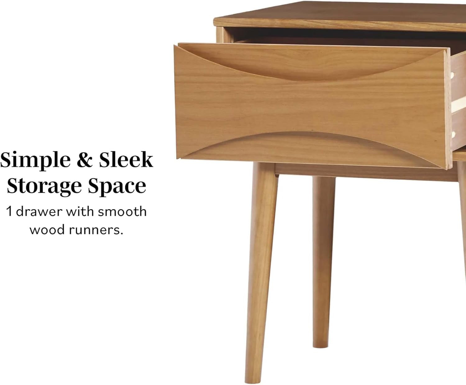 Atticus Solid Wood Retro 1-Drawer Nightstand, 25 Inch, Caramel