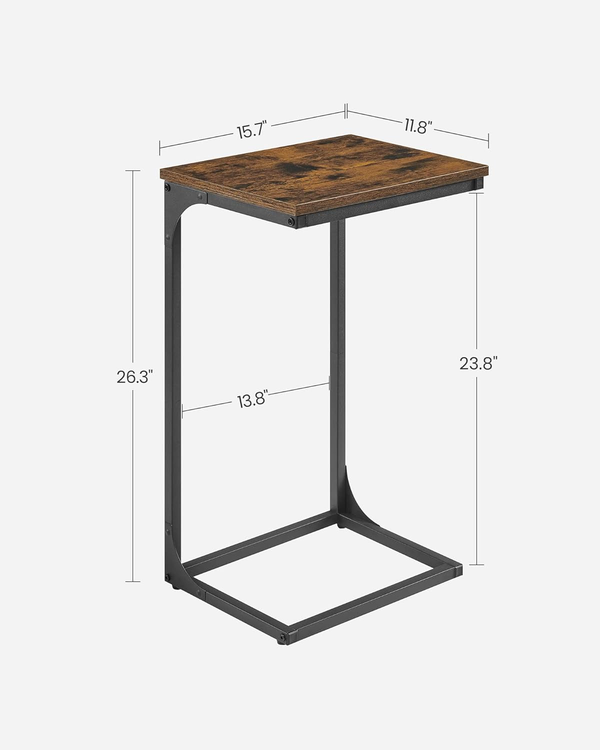 C-Shaped End Table, Side Table for Sofa, Couch Table with Metal Frame, Small TV Tray Table for Living Room, Bedroom, Rustic Brown and Black
