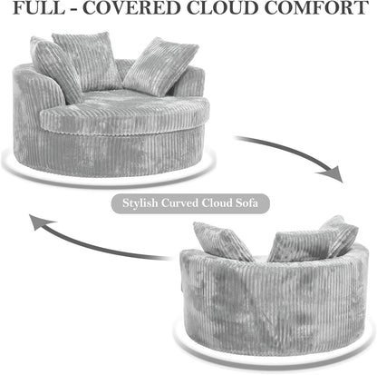 59" Oversized Chaise Lounge Chair Indoor, round Corduroy Chaise Lounge Sofa Bed with Throw Pillows and Backrest, Plush Sleeper Chair Bed for Living Room Bedroom,No Assembly Required