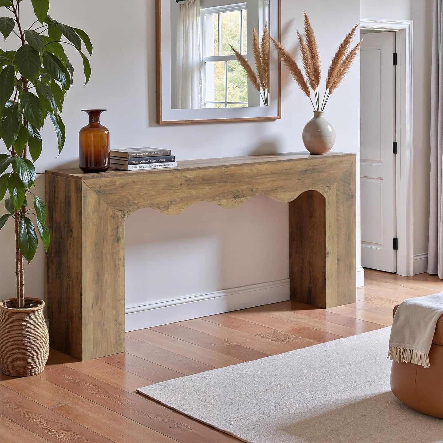 63" Farmhouse Console Table, Wooden Couch Table behind Sofa with Storage, Long Entryway Sofa Station, Narrow Console Stand with Base, Hallway Stand for Entryway, Living Room
