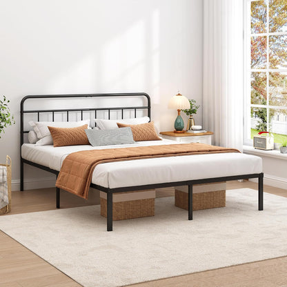 Queen Bed Frame with Classic Headboard,Strong Metal Slats Support,Under Bed Storage Space,No Box Spring Needed,Easy to Assemble,Black