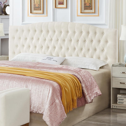 Boucle Upholstered Tufted Button King Headboard and Comfortable Fashional Padded King/California King Size Headboard,6025-K-Boucle-Ivory
