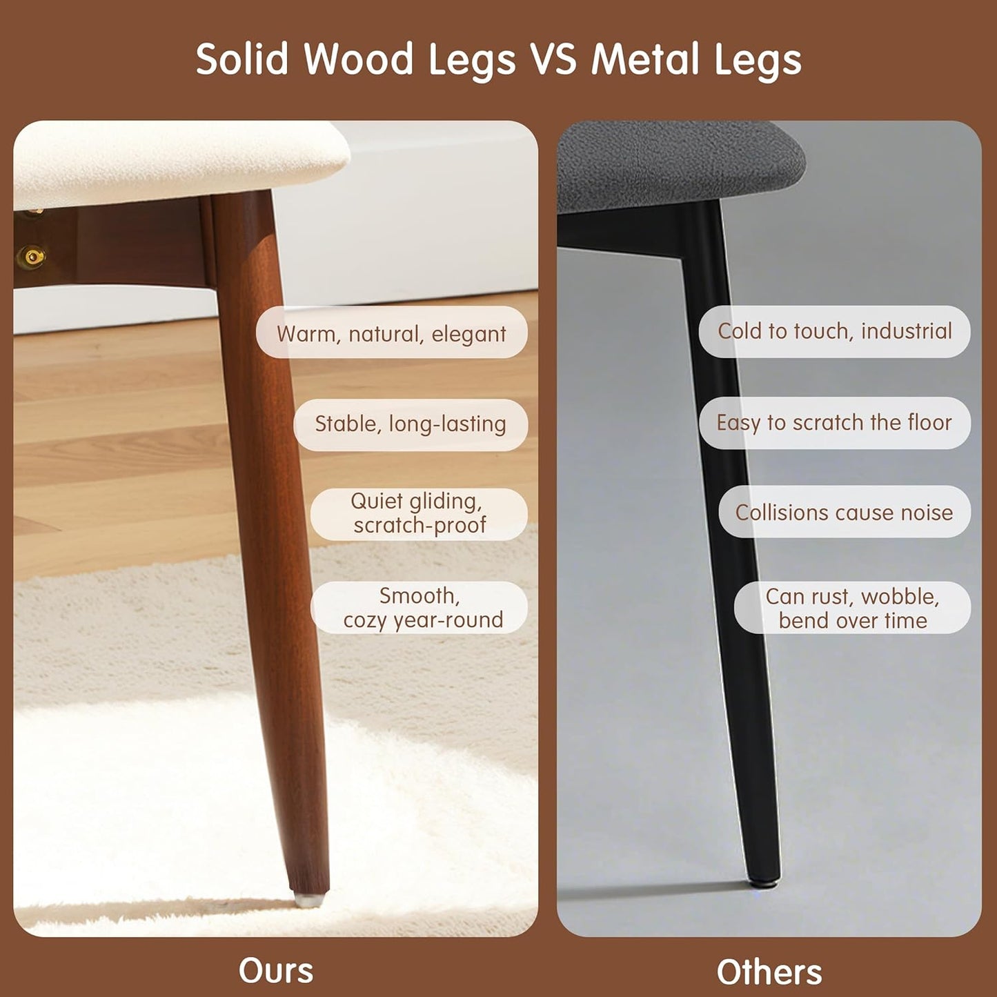 Dining Chairs Set of 4, Upholstered Wooden Dining Room Chairs, Mid Century Modern Fabric Kitchen Chair with Ergonomic Curved Backrest, Beige (Only Chairs)