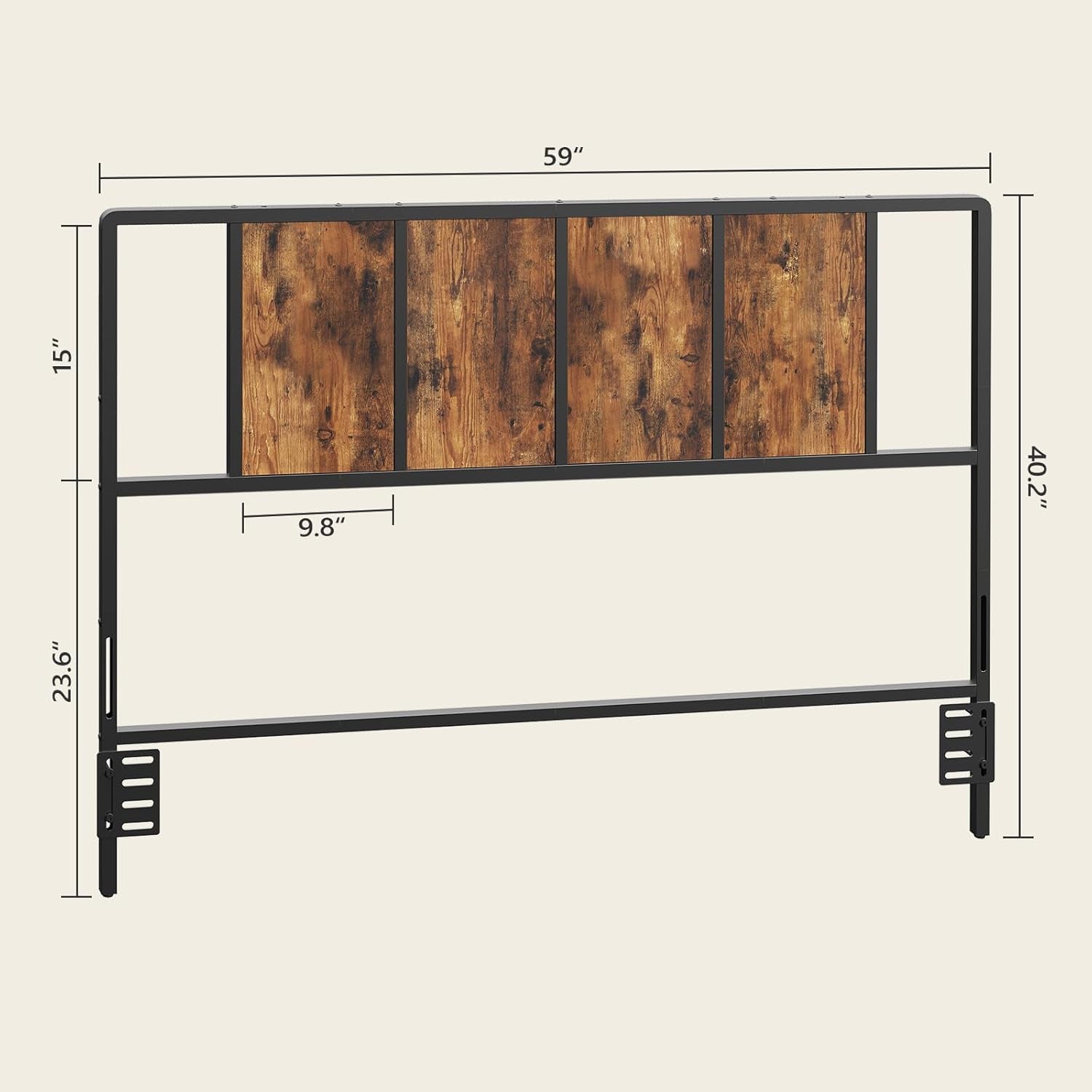 Queen Size Headboard Only, Metal Headboard with Adapters, Minimalist Industrial Style for Queen Size Beds, Rustic Brown and Black