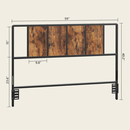 Queen Size Headboard Only, Metal Headboard with Adapters, Minimalist Industrial Style for Queen Size Beds, Rustic Brown and Black
