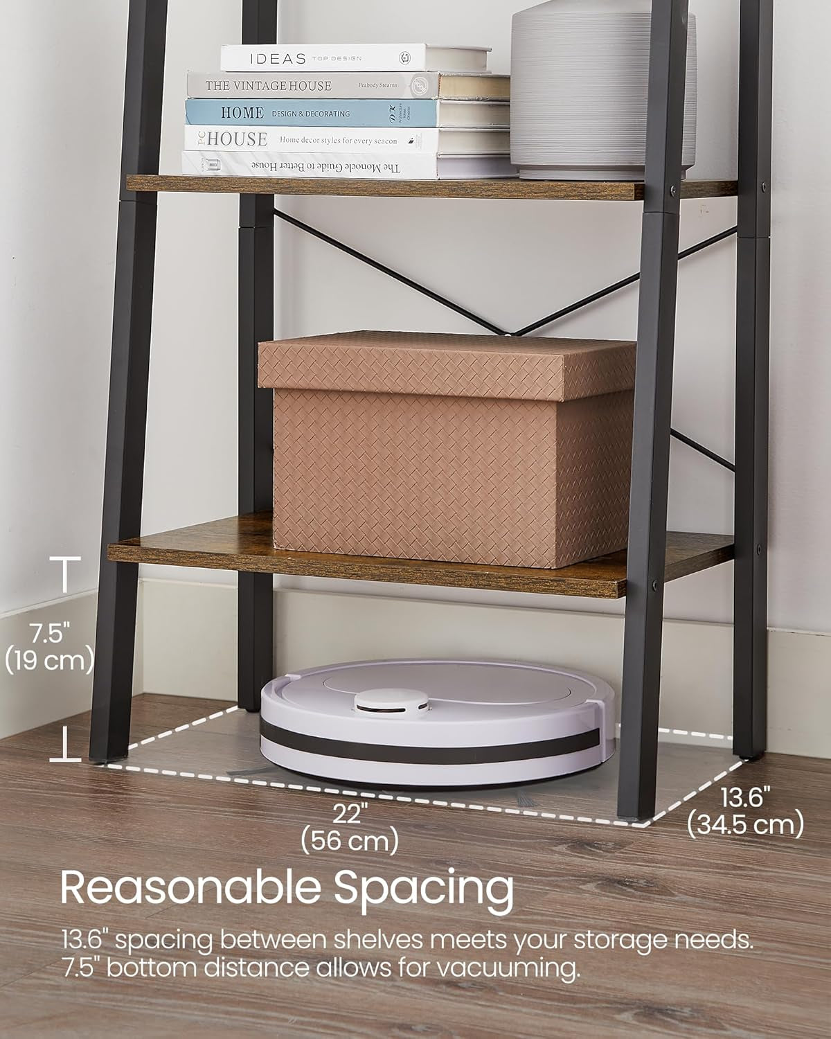 Ladder Shelf, 4-Tier Bookshelf, Storage Rack, Bookcase with Steel Frame, for Living Room, Home Office, Kitchen, Bedroom, Industrial Style, Maple White and Pearl White ULLS044W44