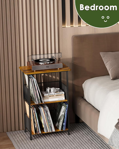 Vinyl Record Player Stand for 200 Albums - Solid Wood Turntable Table with Extended Desktop, Space-Saving LP Holder Cabinet for Living Room, Bedroom & Home Office