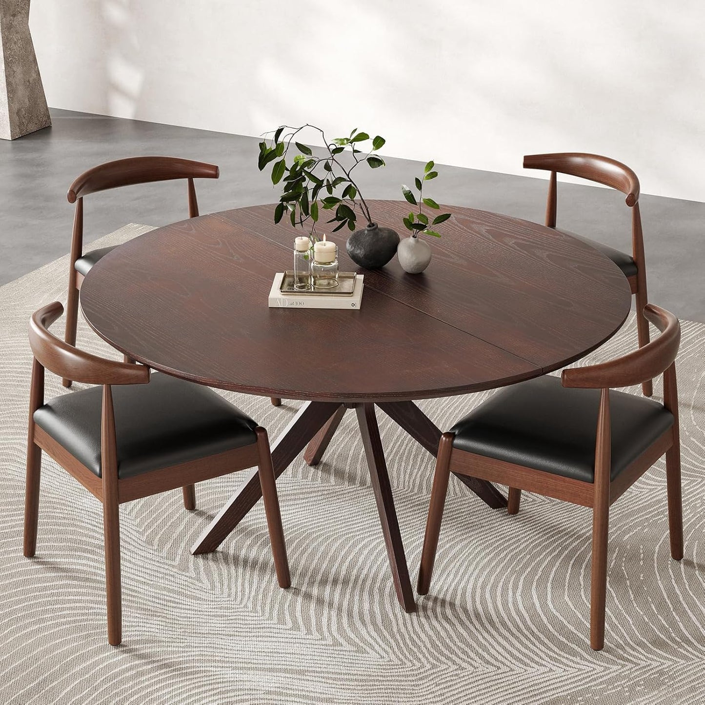 47.2" Solid Wood round Dining Kitchen Table for 4-6 People with Intersecting Pedestal Base