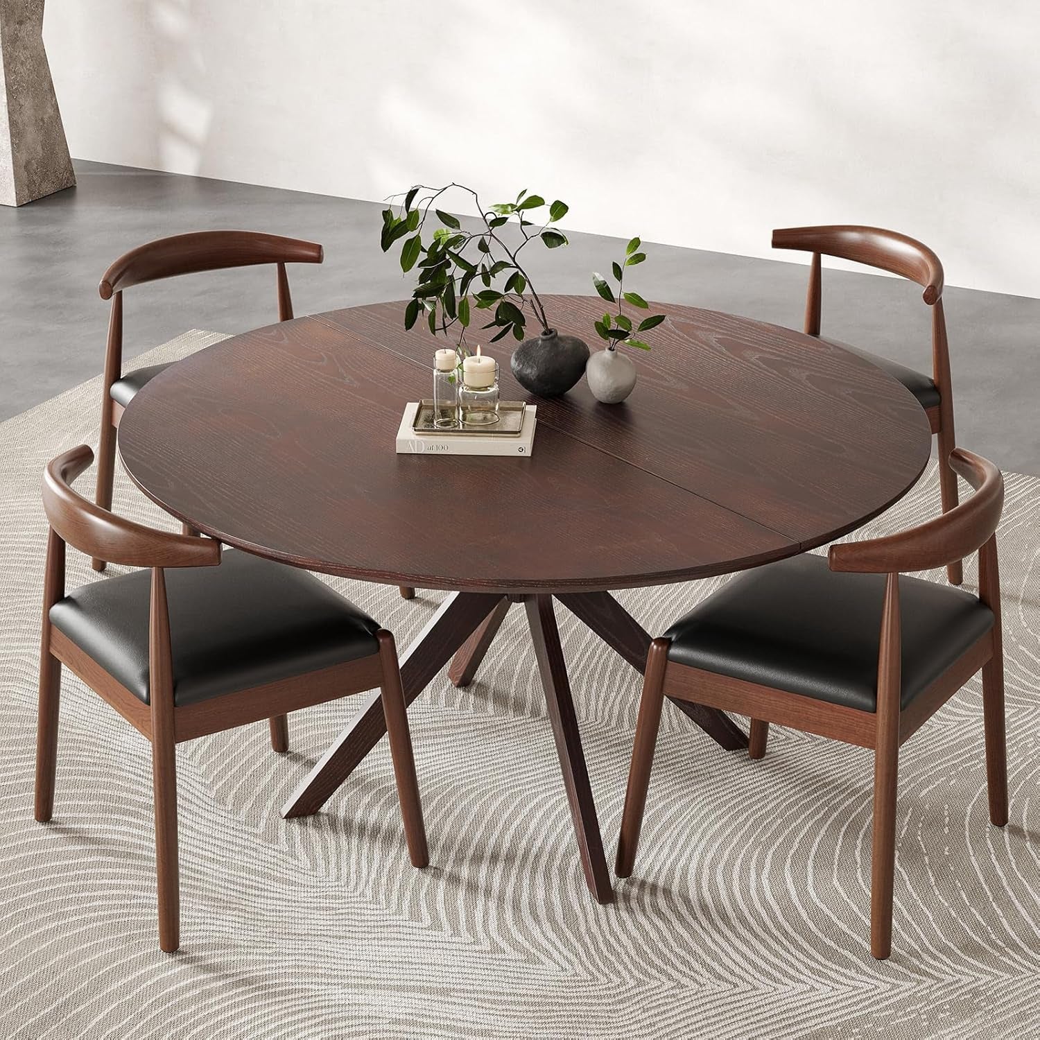 47.2" Solid Wood round Dining Kitchen Table for 4-6 People with Intersecting Pedestal Base