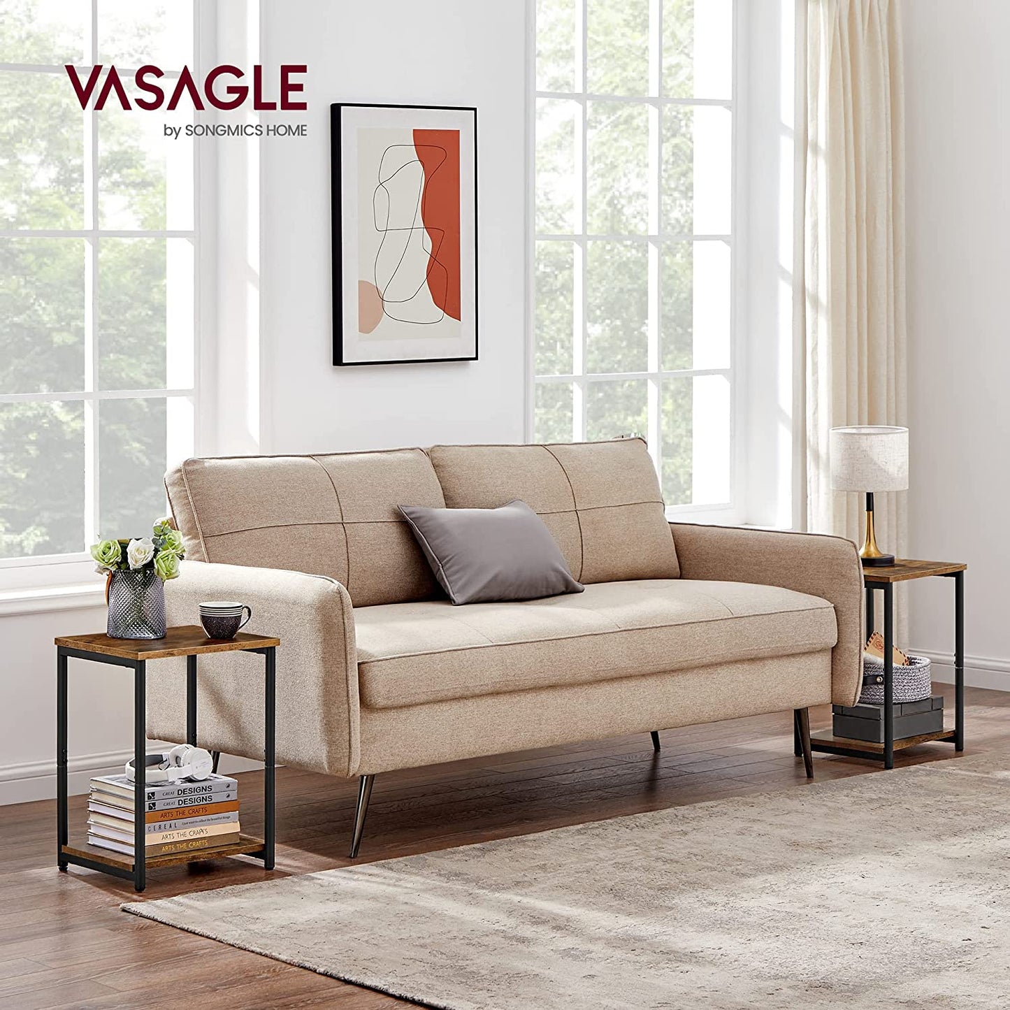 Side Tables Set of 2, Small End Table, Nightstand for Living Room, Bedroom, Office, Bathroom, Misty Gray and Classic Black ULET272B68