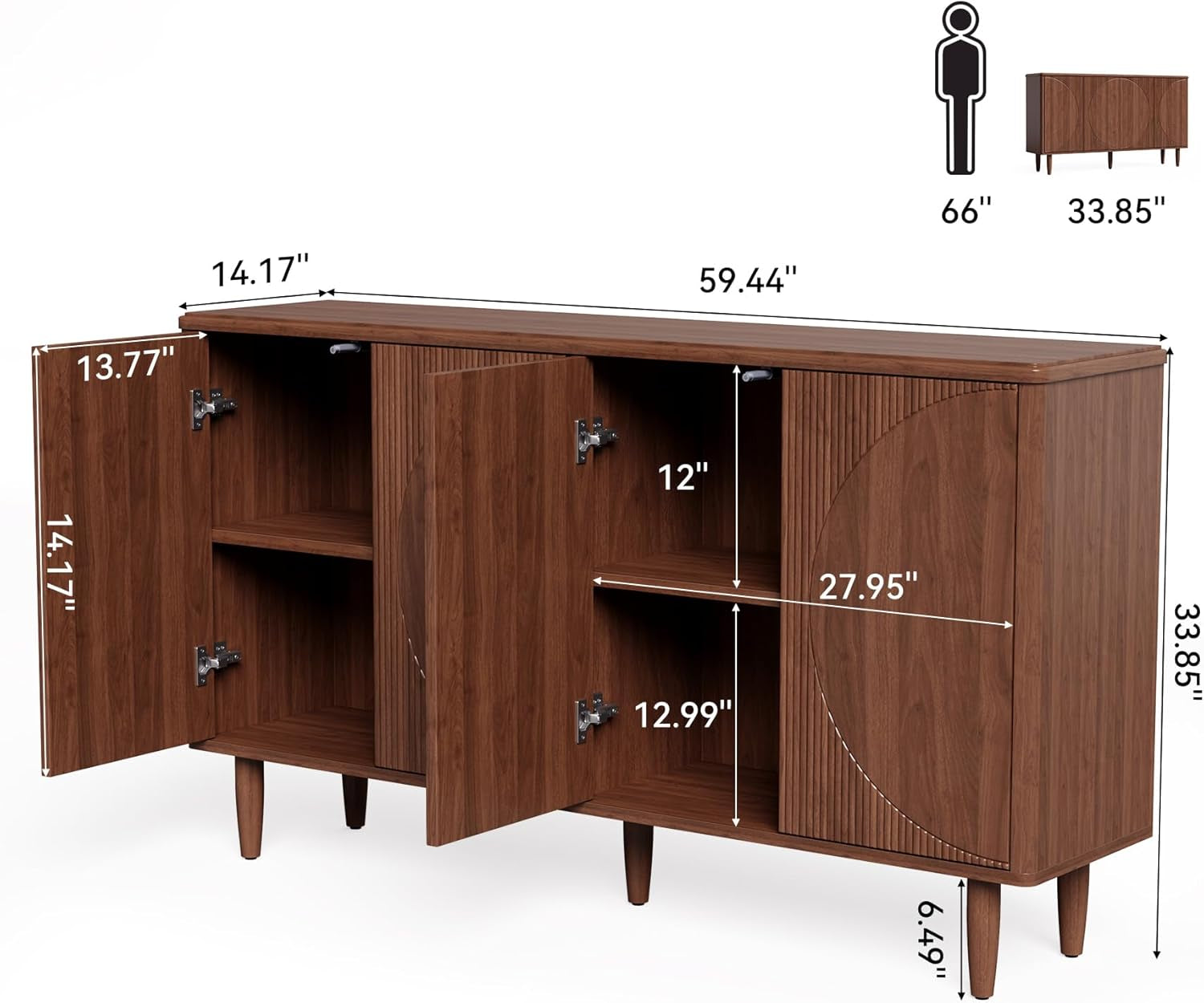 59-Inch Buffet Cabinet Sideboard with Storage, Modern Sideboard Buffet Table with Doors for Living Room, Dining Room (Walnut)