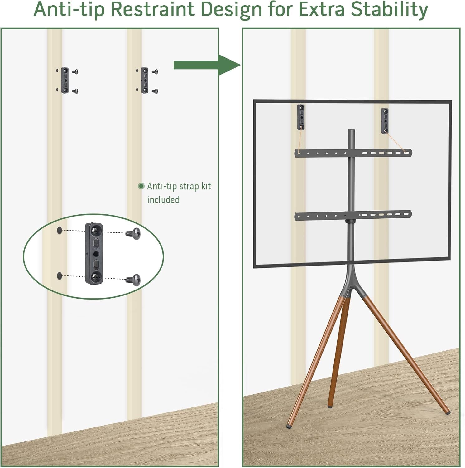 Easel TV Stand with Tripod Base for 45-65 Inch Flat Screen up to 77Lbs, Height Adjustable TV Stand Tripod for Living Room W/Cable Ties, 180°Swivel, Black