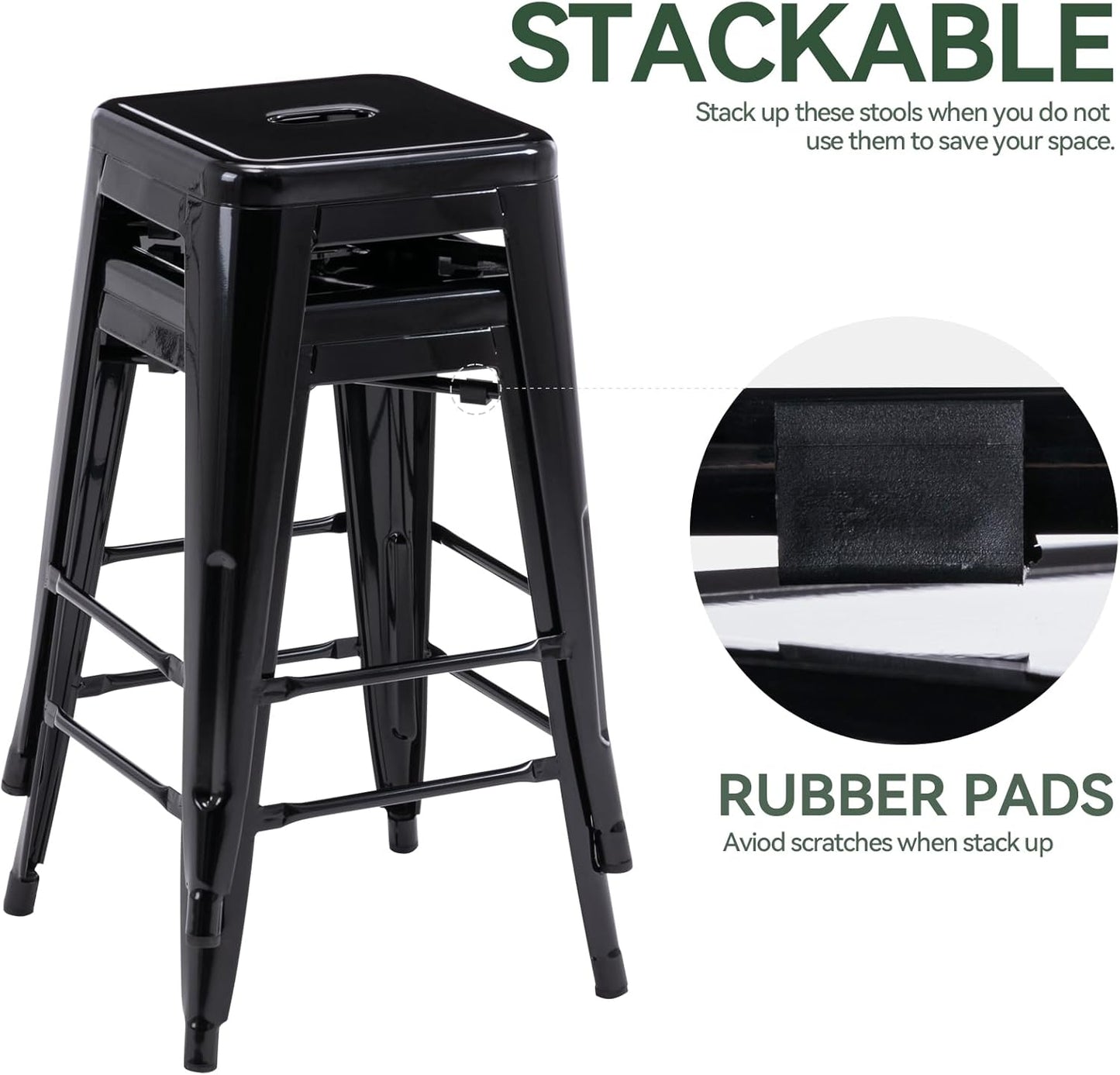 24" Bar Stools Black Backless Metal Barstools Indoor-Outdoor Counter Height Stools with Square Seat, Set of 2 - VF1571001