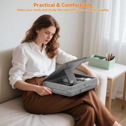 Laptop Lap Desk with Cushion, Laptop Table with Storage for Bed & Sofa, Adjustable Lap Pillow Stand with Anti-Slip Strip & Cell Phone/Tablet Slot for Home Office College