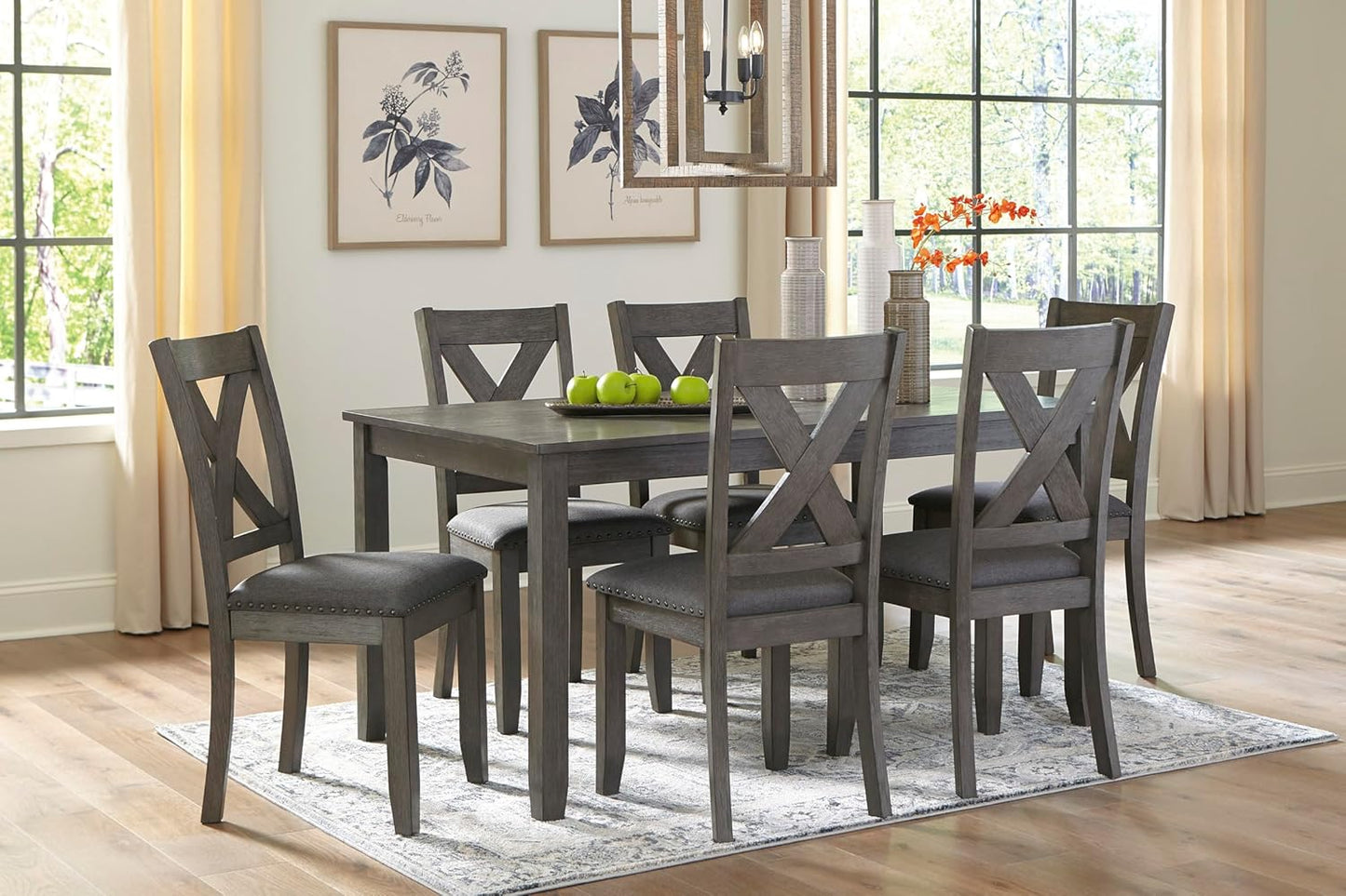 Caitbrook Rustic 7 Piece Dining Set, Include Table and 6 Chairs, Gray