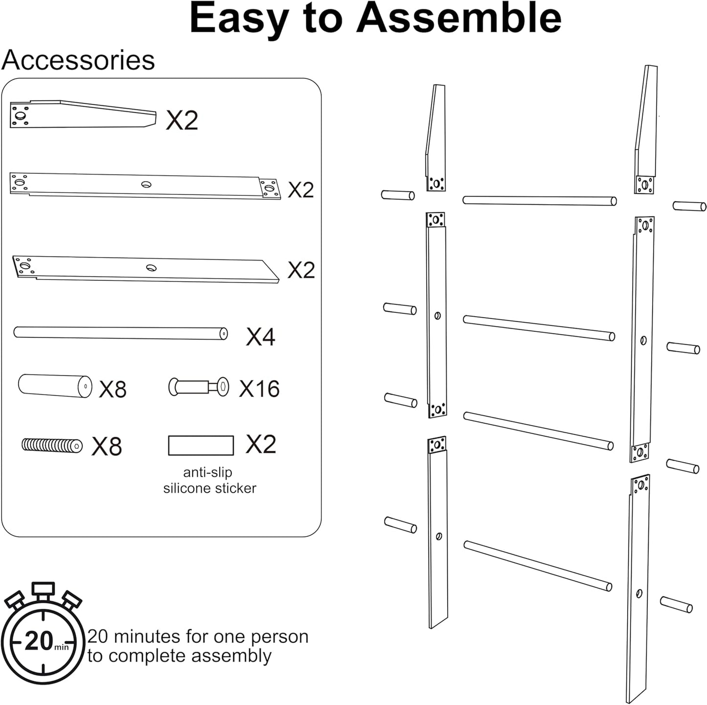 Blanket Ladder 5.6FT for Bathroom, 4 Tier Modern Decor Waterproof Blanket Holder for Living Room and Bedroom, Easy Assembly Clear Acrylic Ladder Shelf, Leaning Quilt Rack with anti Slip Pads