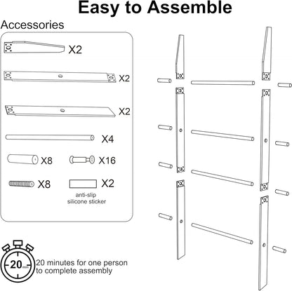 Blanket Ladder 5.6FT for Bathroom, 4 Tier Modern Decor Waterproof Blanket Holder for Living Room and Bedroom, Easy Assembly Clear Acrylic Ladder Shelf, Leaning Quilt Rack with anti Slip Pads