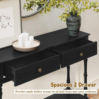 Console Table for Entryway with 2 Drawers-Minimal Assembly,Retro Entryway Table with Storage Cabinets and Open Shelf,Narrow Long Couch Table behind Sofa for Living Room,Foyer,Hallway,Blue