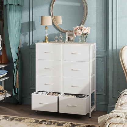 Fabric Dresser for Bedroom, Tall Dresser with 8 Drawers, Storage Tower with Fabric Bins, Double Dressers, Chest of Drawers for Closet, Playroom, Dormitory, White