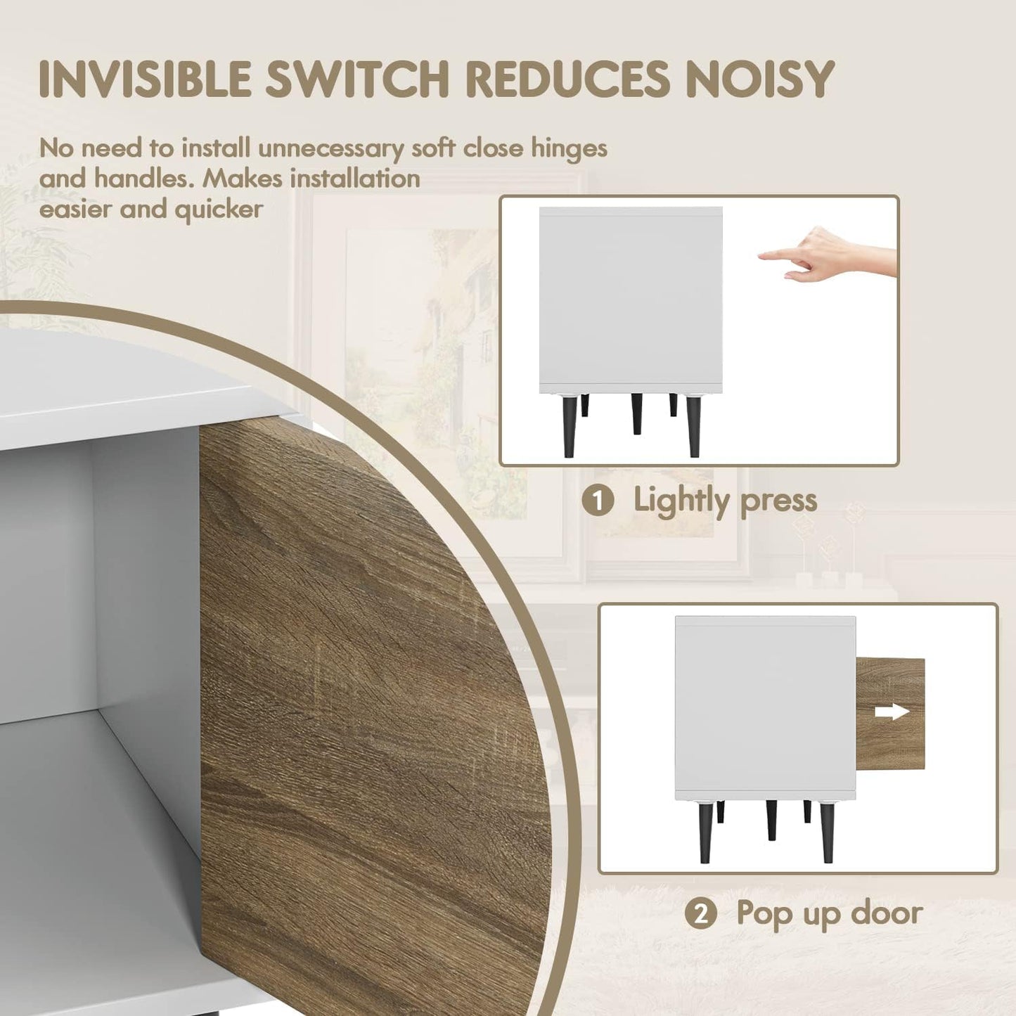 Modern TV Stand for 65" Television, Entertainment Center with Two Storage Cabinets, Retro Style Media Console for Living Room, Bedroom, Office, 58 Inch, White and Coffee