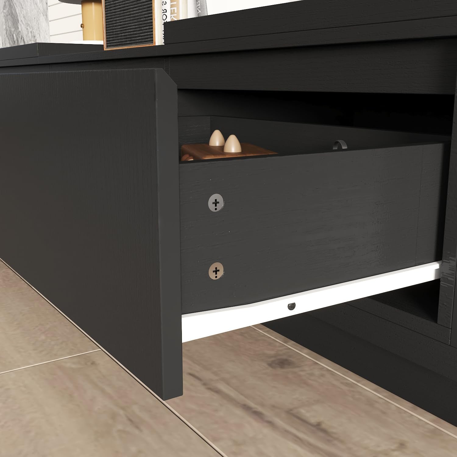 Deformable TV Console with 3 Drawers, Modern Extendable TV Stand in Stretch of 65"-106" Wide, Wood Media Gaming Entertainment Center, Black