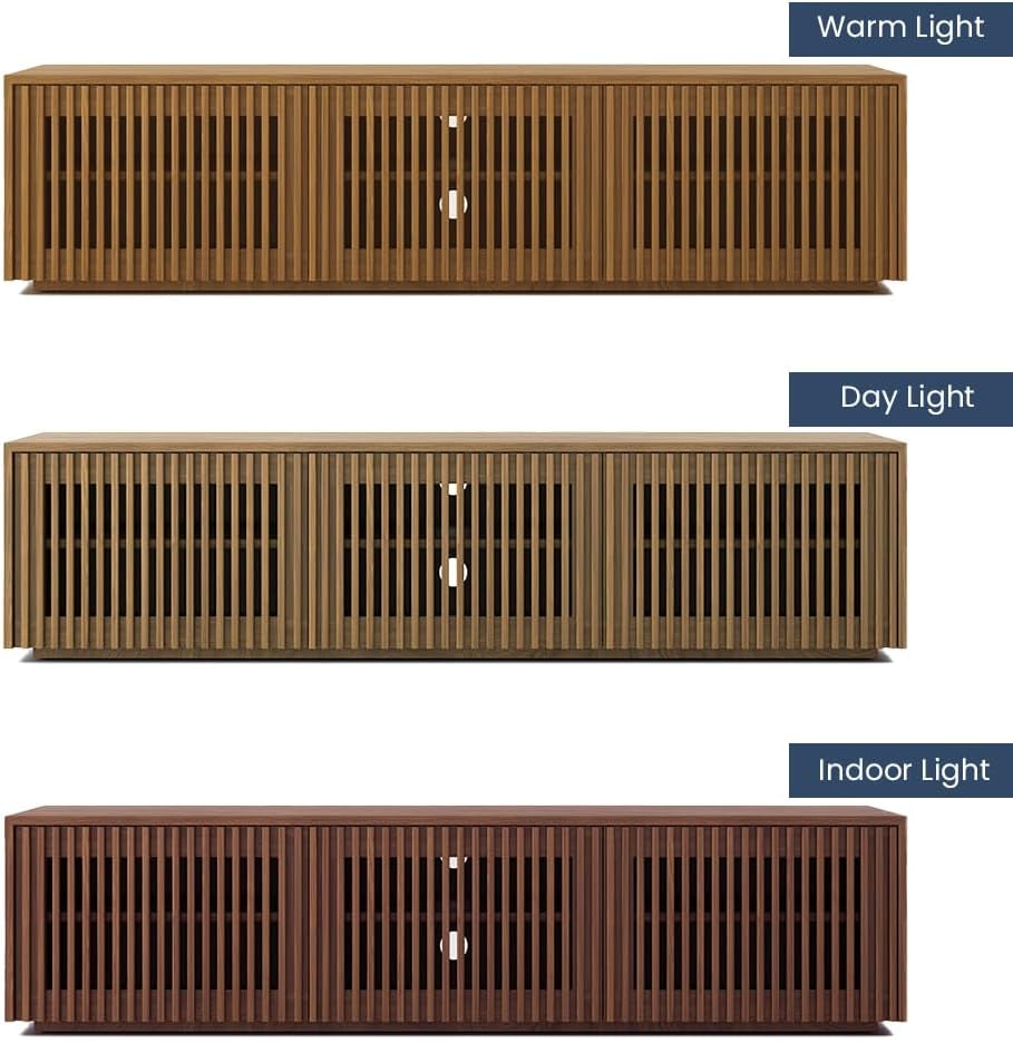 Full Assembled Mid Century Modern TV Stand, Wood Slatted Media Console for 65 Inch TV, Entertainment Center with Storage for Living Room, Low Cabinet with Removable Shelves